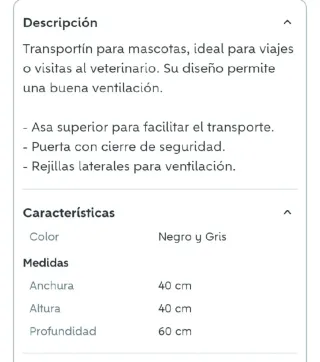 Transportín para mascotas gris y negro