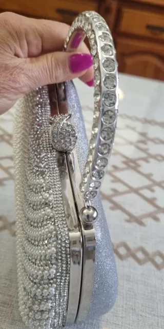 Bolso de mano fiesta perlas y pedrería