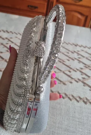 Bolso de mano fiesta perlas y pedrería