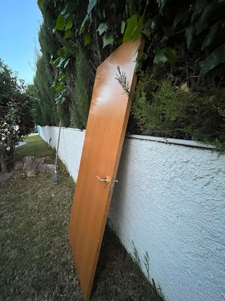 Puerta de madera con manilla dorada