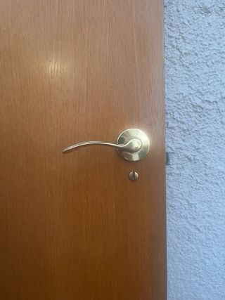 Puerta de madera con manilla dorada