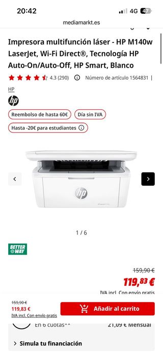 Impresora HP LaserJet MFP M140w Blanca