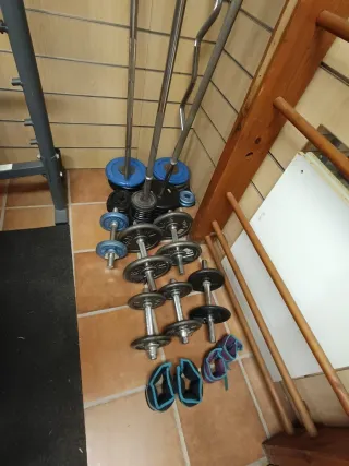Banco de pesas y accesorios gimnasio