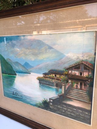 Quadro paesaggio lago e montagne firmato Del Vano