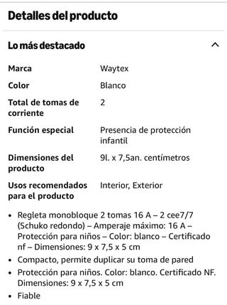 Regleta Waytex 52126 - 2 enchufes (16A)