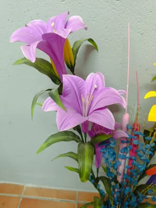 Jarrón Cerámica Negro Flores Multicolor