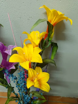 Jarrón Cerámica Negro Flores Multicolor