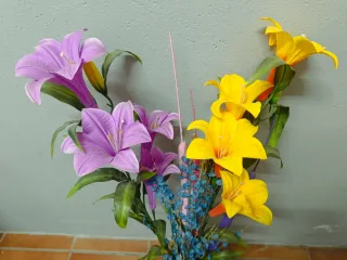 Jarrón Cerámica Negro Flores Multicolor