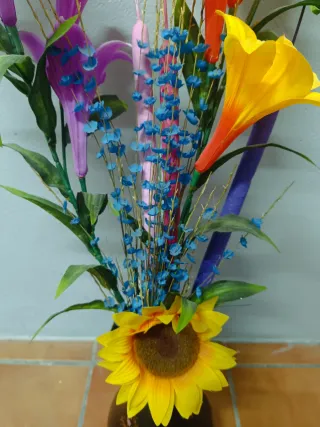 Jarrón Cerámica Negro Flores Multicolor