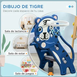 Tobogán infantil azul con canasta