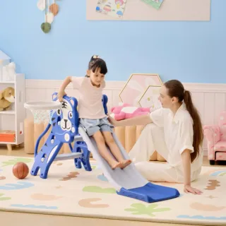 Tobogán infantil azul con canasta
