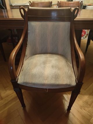 Mesa comedor madera marquetería + 8 sillas