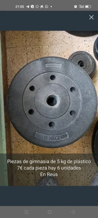 Discos de gimnasia 5 kg plástico