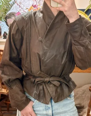 Chaqueta Cuero Vintage 80s Marrón