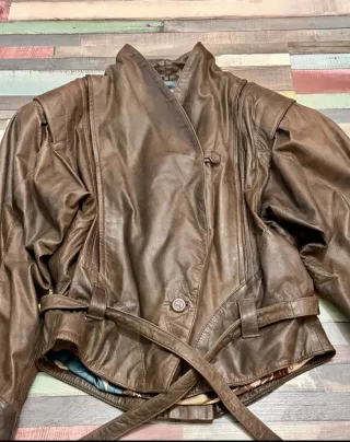Chaqueta Cuero Vintage 80s Marrón