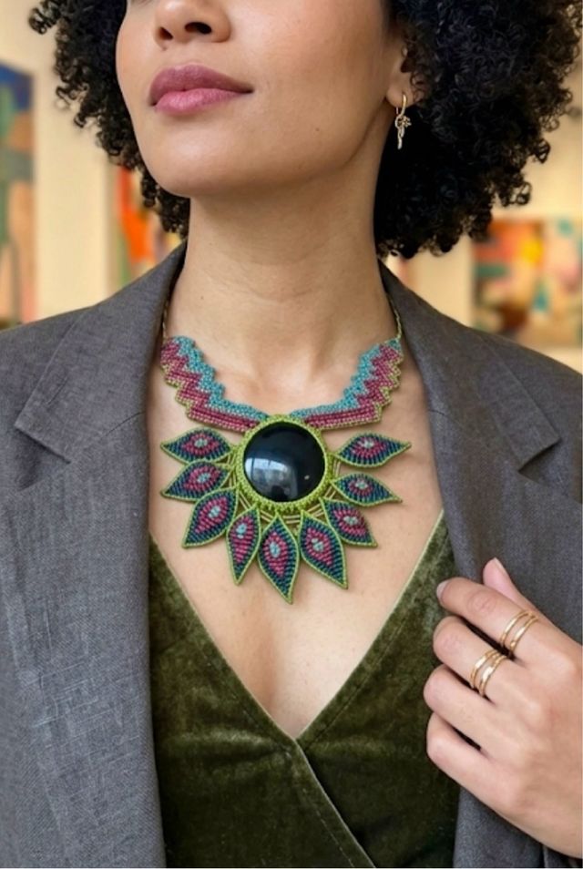 Collar macramé obsidiana