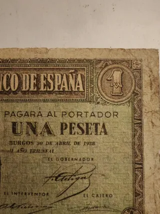 Billete 1 Peseta Banco de España 1938
