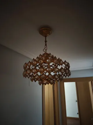 Lámpara Techo Antigua Cristal y Metal