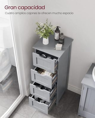 Armario de Baño 4 Cajones Gris Místico 30x30x82cm VASAGLE