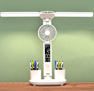 Lámpara Escritorio LED, Ventilador y Reloj