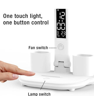 Lámpara Escritorio LED, Ventilador y Reloj