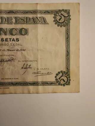 Billete 5 Pesetas Banco de España 1948