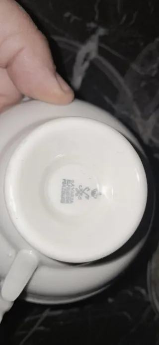 Taza y plato con borde dorado y flores. Bavaria.