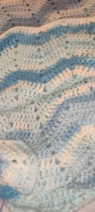 Colcha ganchillo azul y blanco