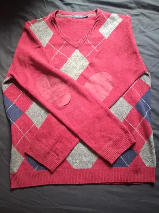 Jersey Cortefiel Rombo Rojo Gris Talla L