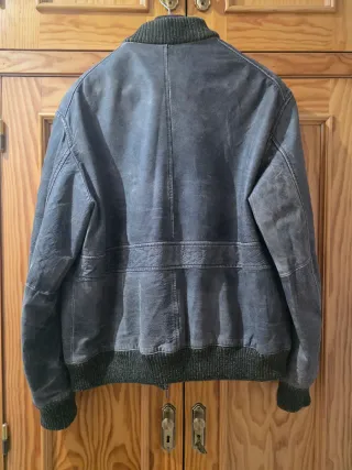 Cazadora efecto piel hombre gris/verde