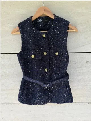 Chaleco Zara Tweed Azul Marino