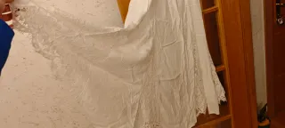 Vestido largo blanco con vuelo y encaje Talla T2