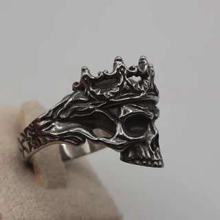 Anello teschio con corona acciaio inox