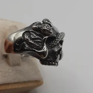 Anello Teschio Serpente Acciaio Inox Misura 21.4mm