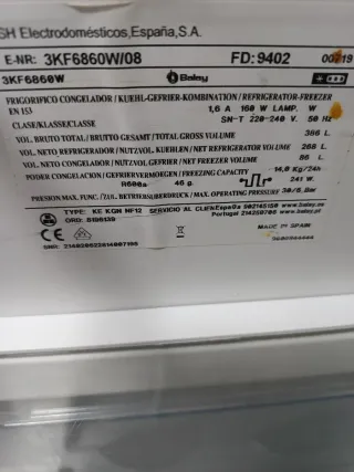 Nevera Combi Balay 200x60cm