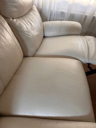 Sofá reclinable polipiel beige 215x90