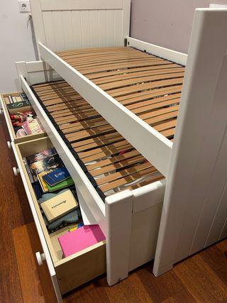 Cama nido madera lacada blanca con almacenaje