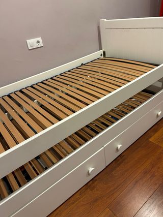 Cama nido madera lacada blanca con almacenaje