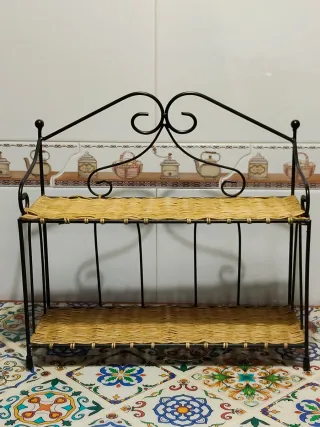 Estantería 2 alturas mimbre y forja 40x38altox15