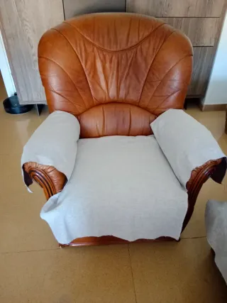 Sofá y sillones de piel marrones