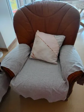 Sofá y sillones de piel marrones