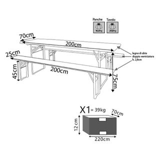 Set Tavolo e Panche da Birra in Legno di Abete