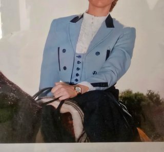 Traje Amazona celeste,azul marino mezclado