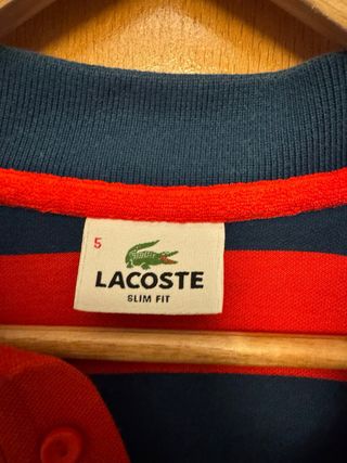 Polo Lacoste Listrado Azul e Vermelho