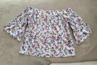 off shoulder floral top/blouse button front