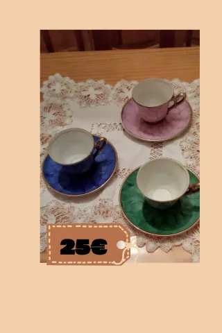 Juego de té de porcelana azul y oro