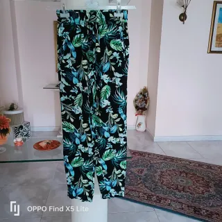 Pantaloni vita alta fantasia floreale XS