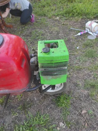Sulfatadora con motor y depósito rojo
