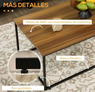 Set 2 mesas centro auxiliares madera y metal