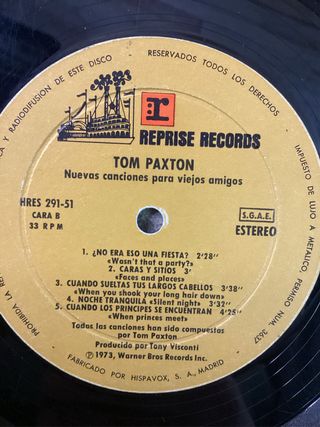 Tom Paxton Nuevas Canciones para viejos amigos LP